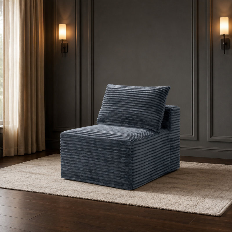 Canapé modulaire moderne avec revêtement en velours côtelé moelleux, conception sans pattes à profil bas pour les espaces de vie contemporains et les agencements de sièges de chambre à coucher