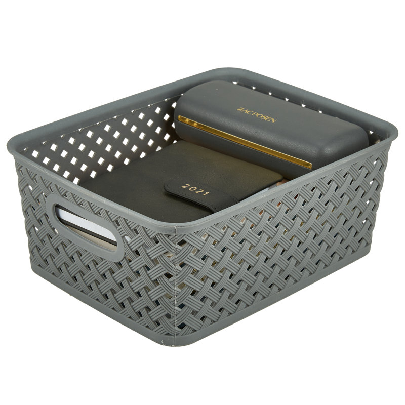 Bath Bliss Plastic Decorative Basket, 3.94" H x 7.87" W x 9.84" D, Gray