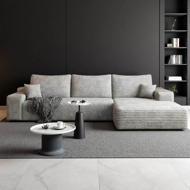 107" Cloud Sectional Sofa with Chaise L-Shape Modern Modular Sofa - Zero Assembly Required, Gray Corduroy