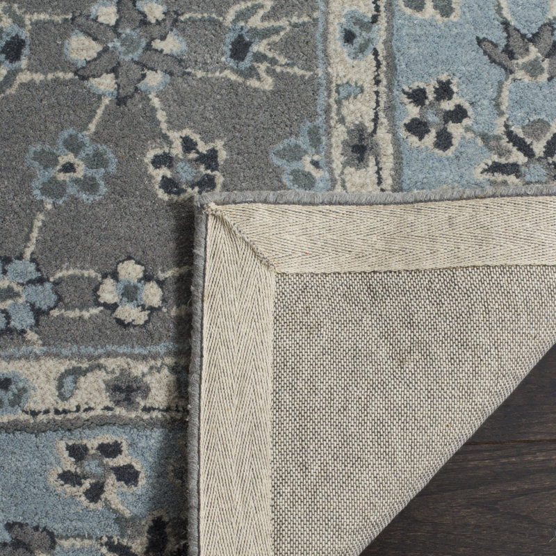 Tapis gris / bleu en laine / viscose / coton touffeté à la main Blassingame, Tapis de couloir 2 pi 3 po x 7 pi
