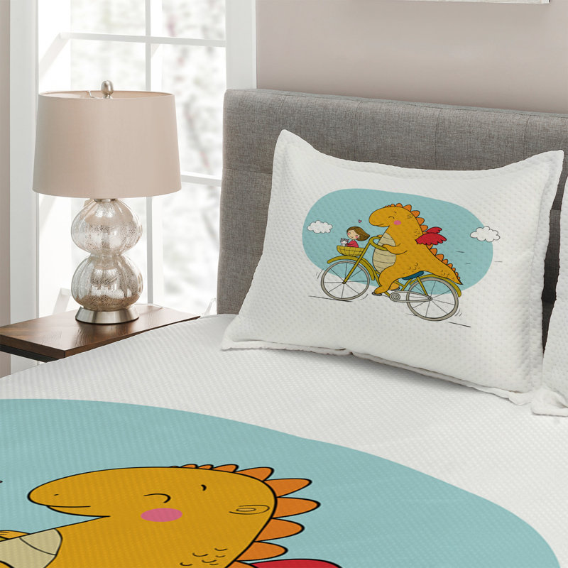 Dinosaur Polyester Coverlet, King Bedspread + 2 Shams