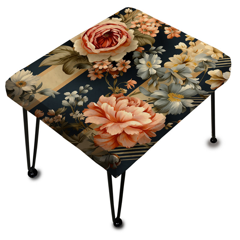 Peach And Blue Chic Elegance Peony Gardens - Striped Rectangle Ottoman
