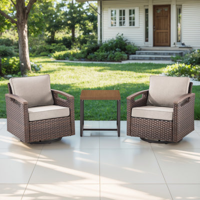 Ensemble de 2 fauteuils de jardin pivotants à bascule avec coussins en oléfine résistants à l'eau et table d'appoint