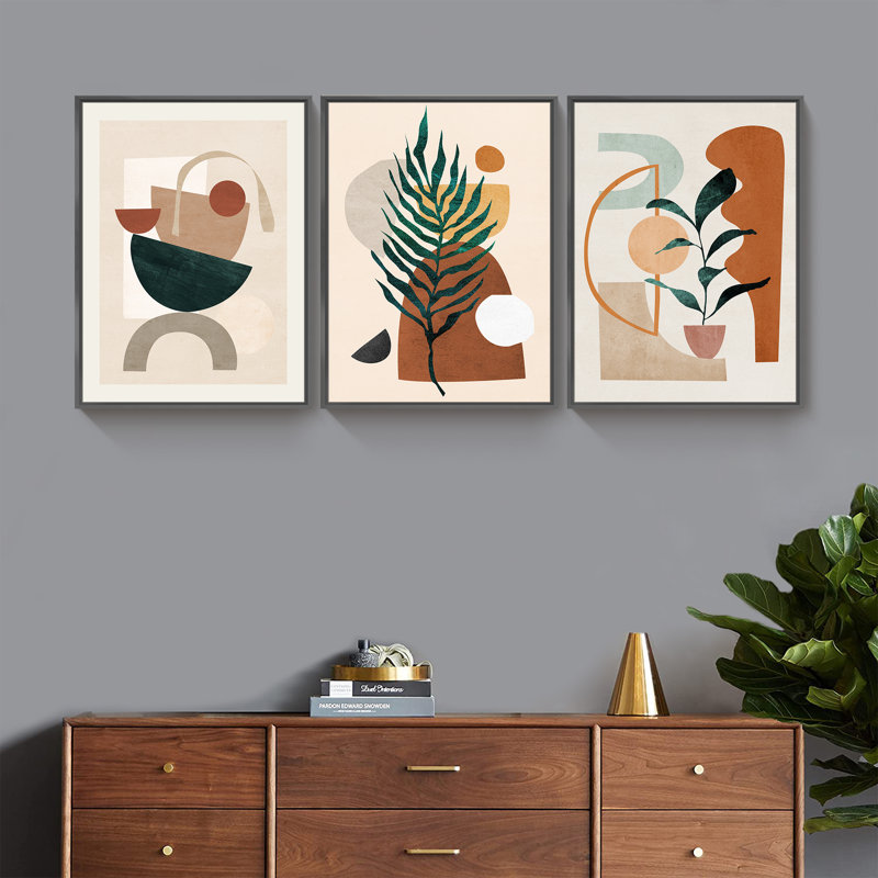 "HZLJ", art mural moderne encadré sur toile, 3 pièces, H 16 po x l 36 po x P 1,5 po, Cadre noir