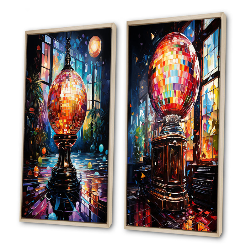 «Disco Ball Dreams I - Jukeboxes», ensemble d'art mural sur toile, H 40 po x l 41 po, Cadre flottant brun