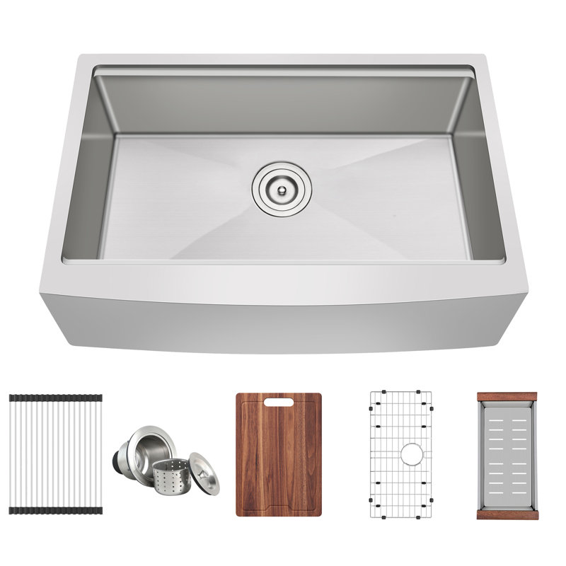 Blenzia 33 Inch Undermount Workstation Farmhouse Kitchen Sink 304 Stainless Steel 16 Gauge Apron Front Single Bowl Deep Farm Sinks 33" X 21" X 10"