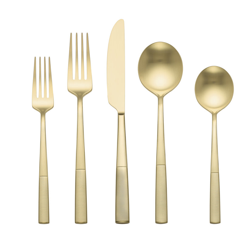 Ensemble de couverts 20 pièces Modulus Satin Champagne, Doré