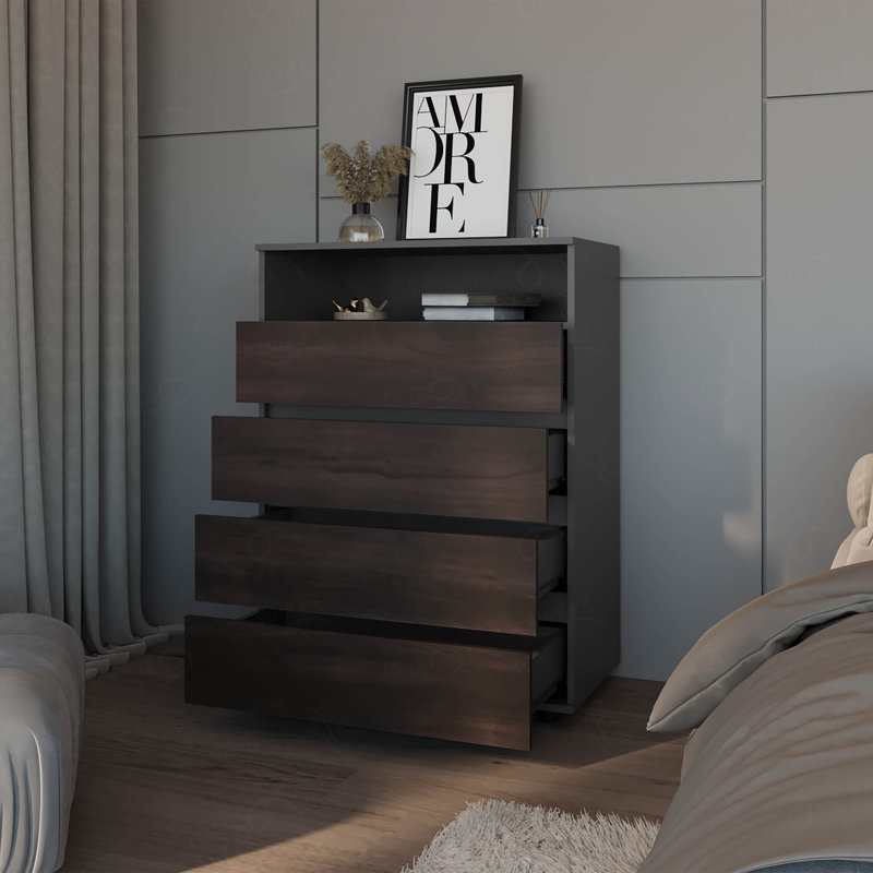 Commode 4 tiroirs avec tablette ouverte