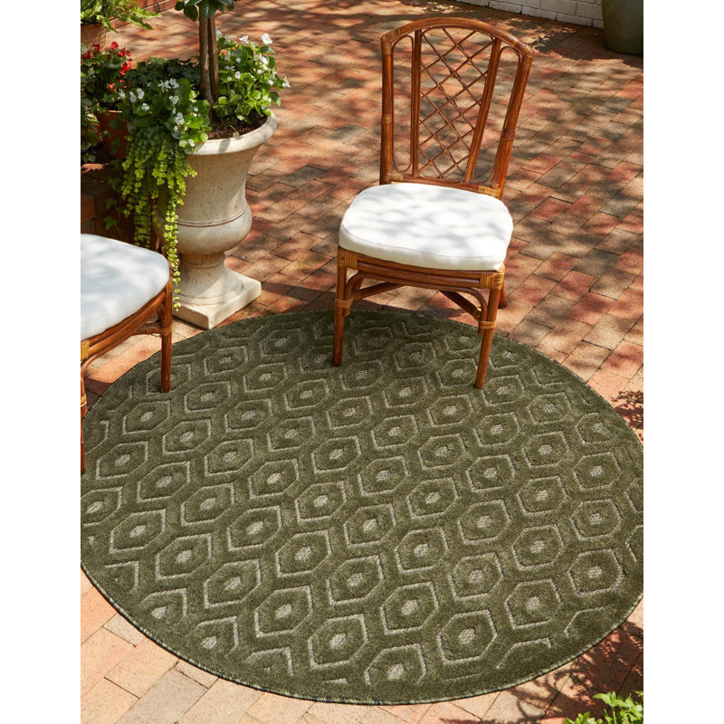 Heavner Geometric Indoor / Outdoor Rug, Round 3'