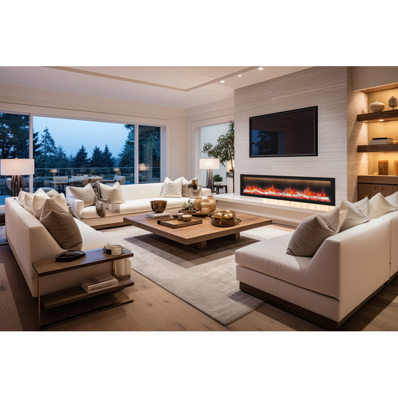 Black Electric Fireplace with 5000 BTU, 20.25" H x 76.5" W x 8.75" D