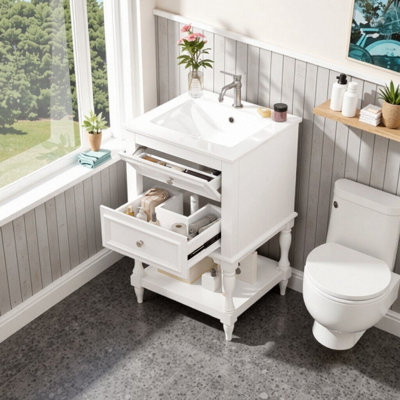 20'' Single Bathroom Vanity with Ceramic Sink, Open Shelf, 2 Drawers