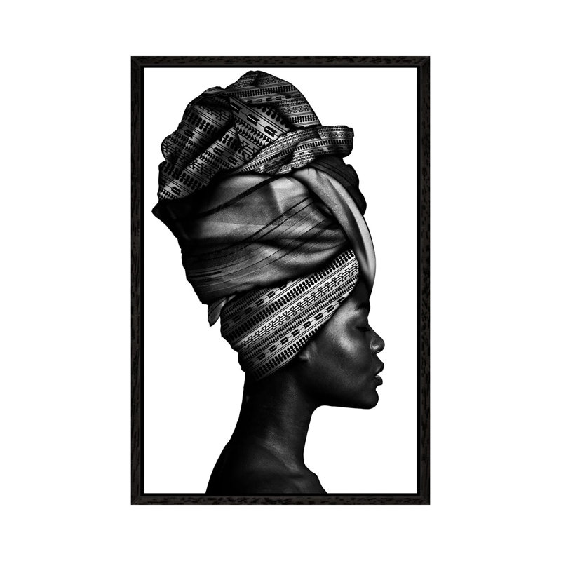African Woman In Black And White by Danilo De Alexandria - Print on Canvas, Black Framed, 101.6cm H x 66.04cm W x 3.81cm D