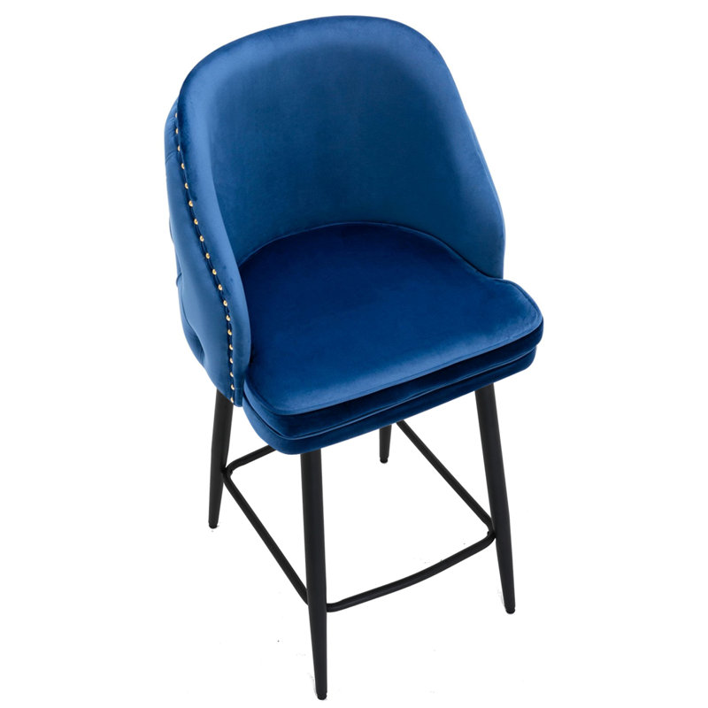 Atka Upholstered Counter Stool with Metal Frame, Blue