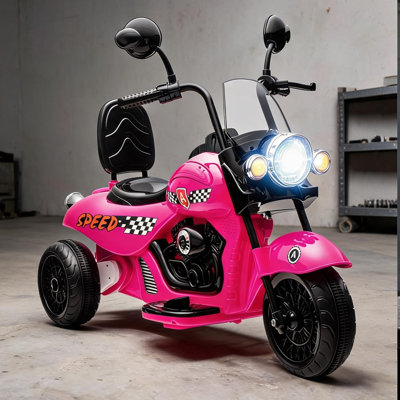Moto à piles avec stabilité à 3 roues et musique, plastique rose classique / acier
