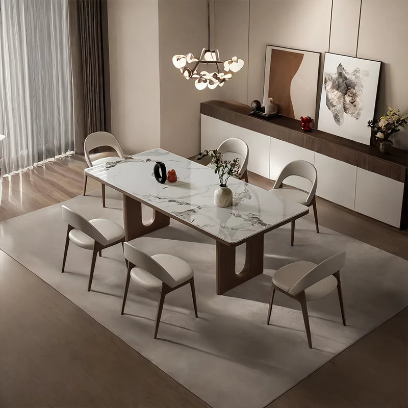 Rock board solid wood dining table and chair set, 29.52"H x 70.86"L x 35.43"W