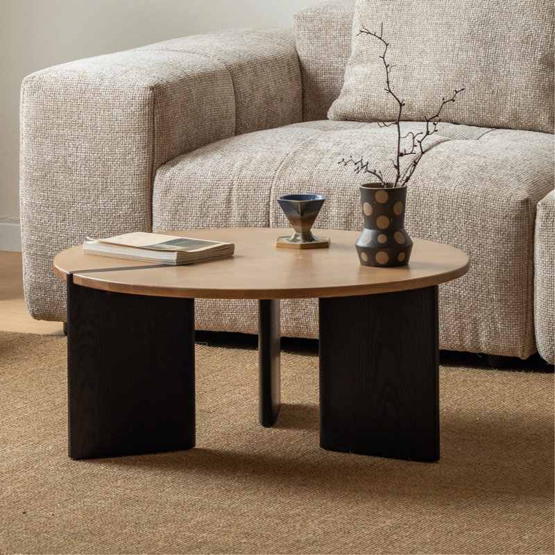 Table basse ronde en chêne massif 31,5 ", Table basse 31,5 ", Plateau de table en chêne et pieds noirs
