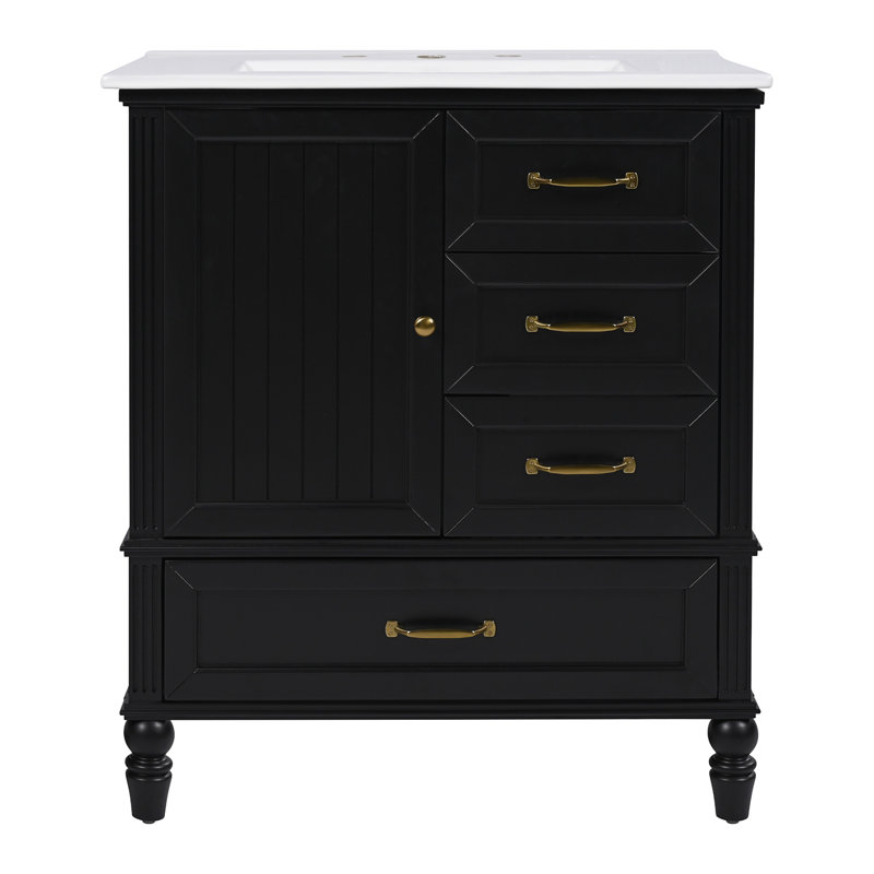 [Video] 30" Bathroom Vanity With Sink, 30", Black