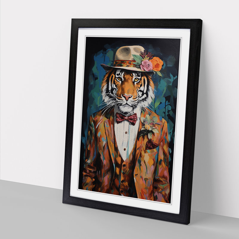 XYZ-FRM-V1223-6170 Tiger Contemporary - Single Picture Frame Print on Wood, 64cm H x 46cm W x 2cm D, Black 