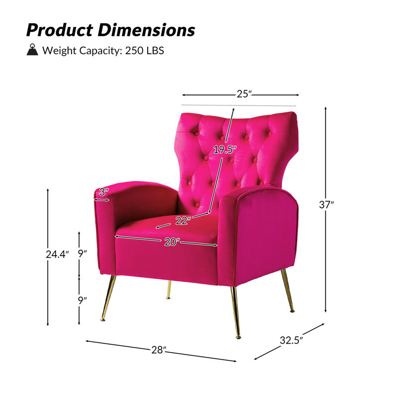 Fauteuil à oreilles en velours de polyester Tonas, Velours fushia