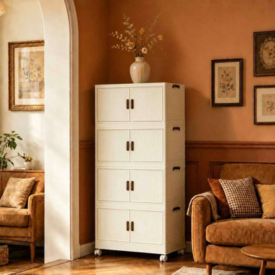 Armoire de rangement à roulettes à 4 niveaux en polypropylène, pliable et à porte magnétique, idéale pour le garage et la buanderie.