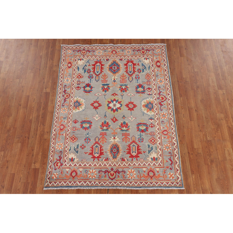 Tapis oriental gris à motif géométrique Kazak 5