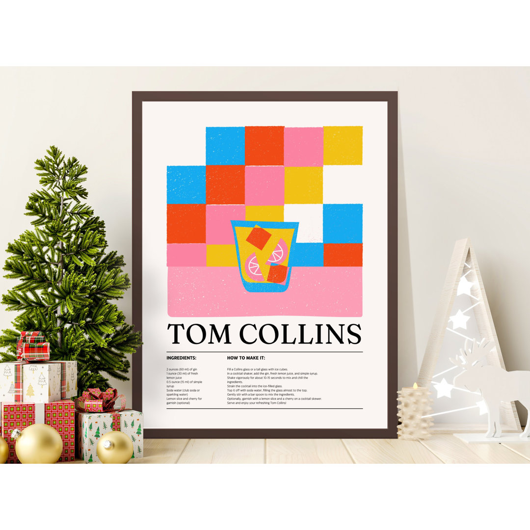Tom Collins Cocktail Recipe Wall Art, Kitchen Decor, Bar Cart Art, Framed Wall Art, Available in Several Sizes