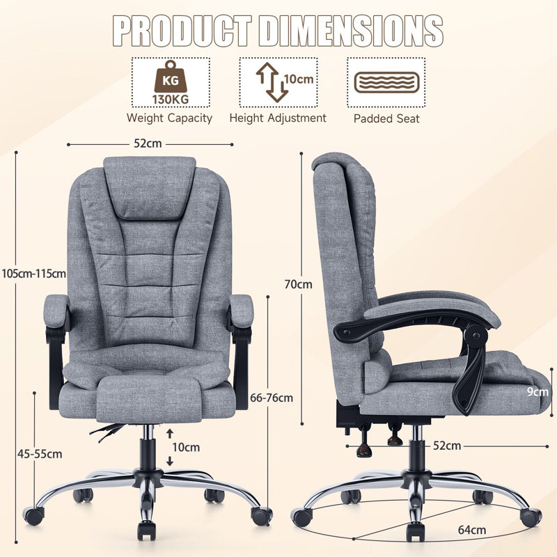 High Back Swivel Office Chair, Executive Chair in Gray Fabric, Light Grey