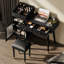 Maquillage noir espace, tiroirs, armoire, prises de recharge, tabouret ergonomique à assise souple avec mousse douce, organisateur de bureau carré, coiffeuse moderne avec porte en verre noir, rembourrage en bois d'unité centrale,