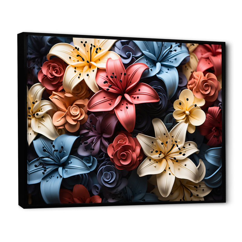" Colourful Lilies Field Vibrant III ", H 16 po x l 32 po x P 1 po, Cadre flottant noir