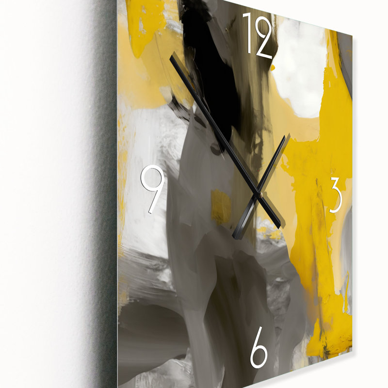 Mustard And Vivid II - Horloge murale moderne abstraite, Moyen