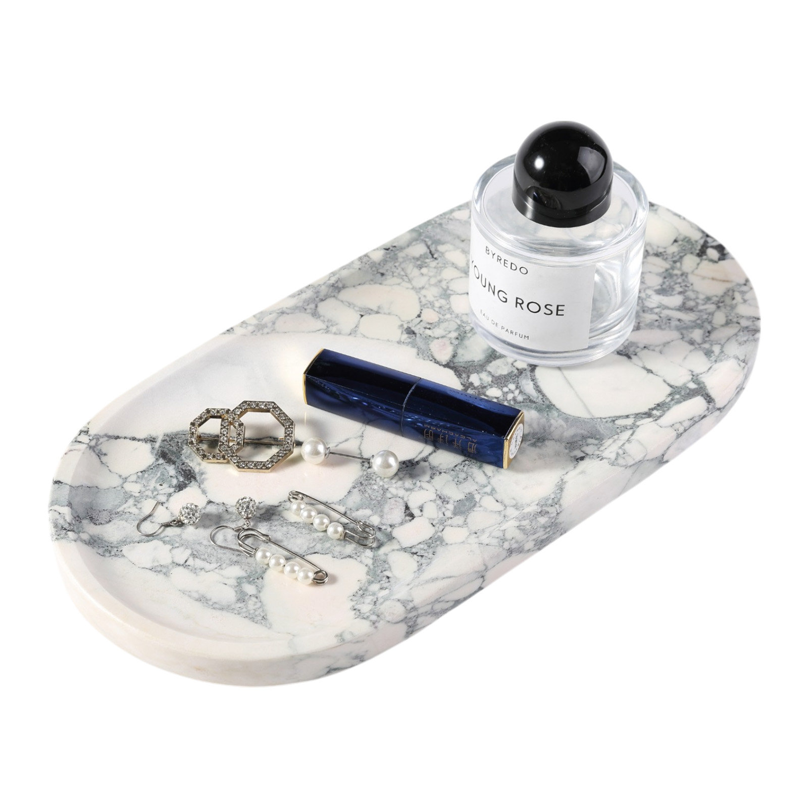 Guein Oval Natural Marble Tray, Bvlgari Grey