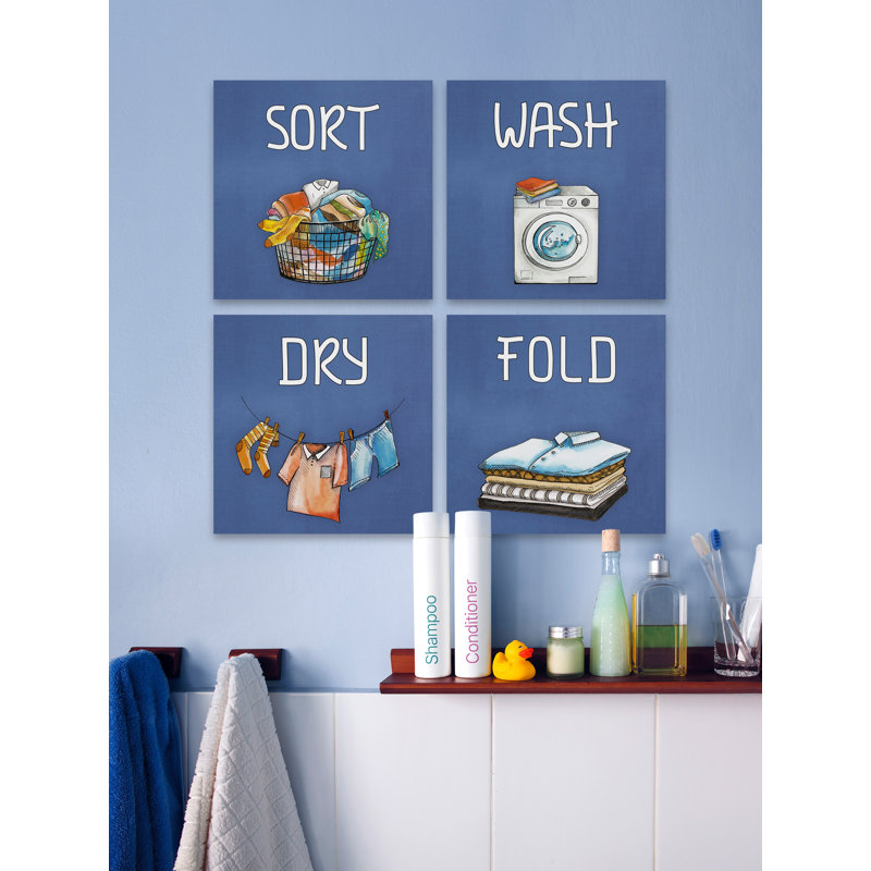 " Sort, Wash, Dry And Fold " by Marmont Hill 4 - Pieces Painting Print, 12" H x 12" W