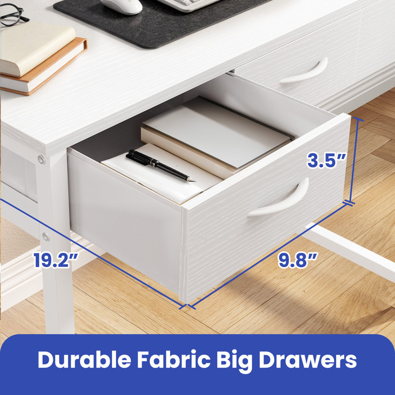 Bureau d'ordinateur à 3 tiroirs avec plateforme pour écran surélevé, Blanc / blanc, H 35,40 po x l 31,40 po x P 19,70 po