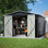 Remise de rangement extérieure en métal 10 pi x 10 pi, noire, structure robuste, portes doubles verrouillables, toutes saisons pour la cour, la pelouse et le patio, outils spacieux, toit imperméable et incliné avec ouvertures de ventilation