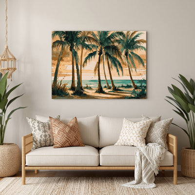 Coastal Palm Grove Beige Metal Wall Art