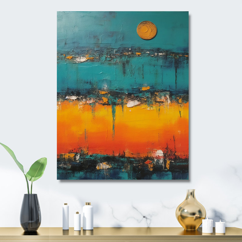 Abstrait coucher de soleil abstrait bleu et orange - Étreinte murale en métal minimalisme, H 20 po x l 12 po x P 1 po