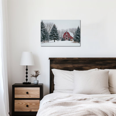 «Winter Barn», reproduction d'art sur toile encadrée enneigée en hiver