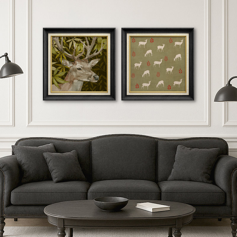 «Deer Animals Green Artwork», reproduction d'art sur toile encadrée dans la chambre des maîtres, H 26 po x l 26 po