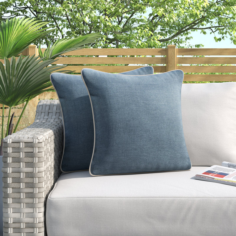 Housse et insert de coussin carré extérieur Jaclyn, 22 po x 22 po, Naturel / bleu