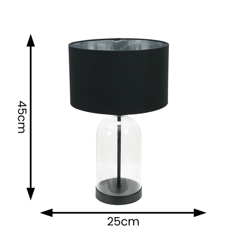 Danylle Glass Table Lamp, No, Clear/Black Base/Black Shade