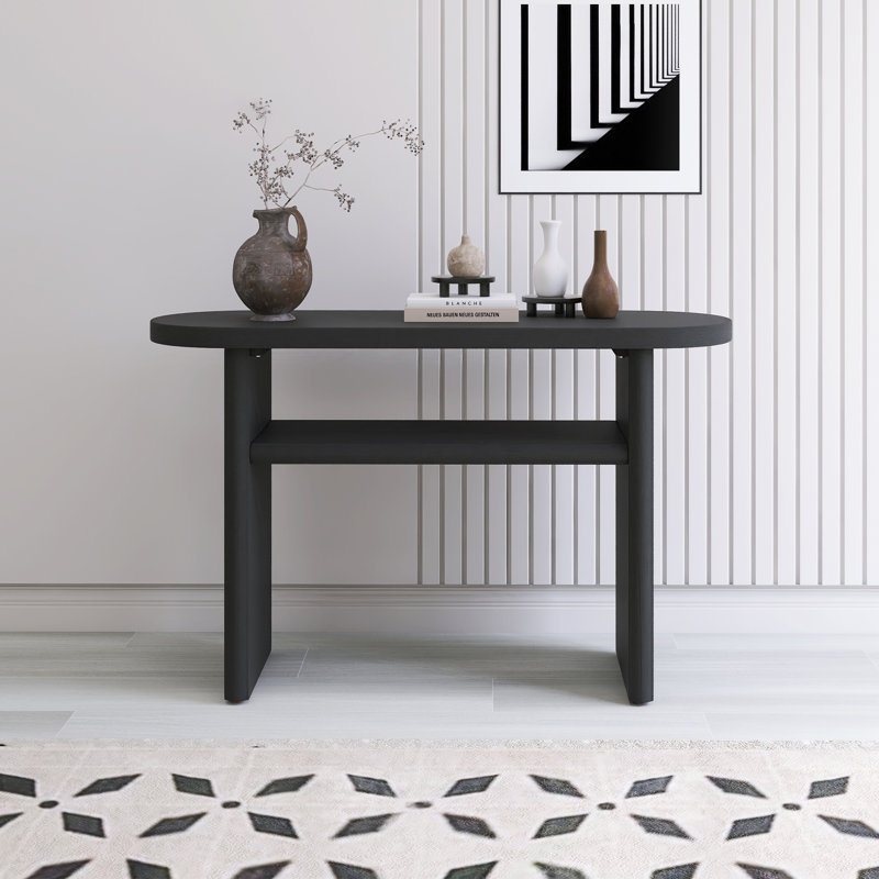 Console minimaliste avec bords arrondis et tablette robuste, Noir, noir, noir, noir