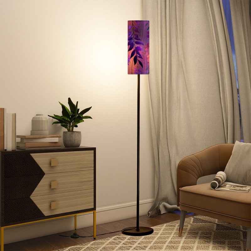  Lampe sur pied de 68,5 po à branches éthérées à motif floral sans soudure à intensité variable avec abat-jour en lin et ampoule DEL incluse