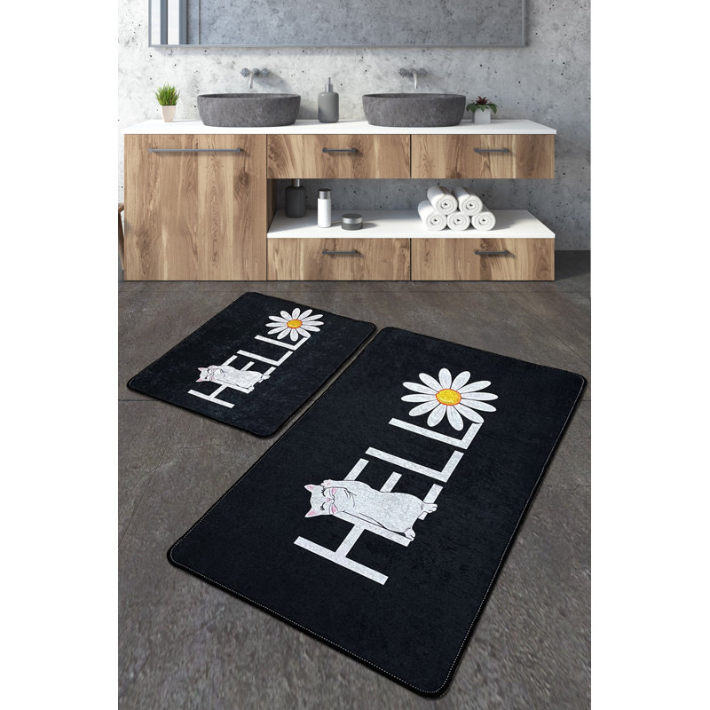 Ensemble de tapis de bain antibactérien (2 pièces), 100% polyester, 23,6 po x 39,4 po et 19,7 po x 23,6 po | Dessous antidérapant, 700 g / m² | Lavable à la machine, séchage rapide, idéal pour la sécurité et le confort de la salle de bain