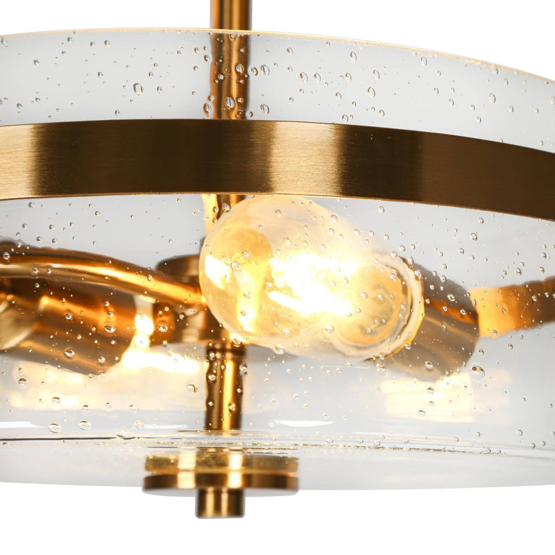 Modern Brass Gold 2-Light Semi-Flush Mount with Seeded Glass Shade