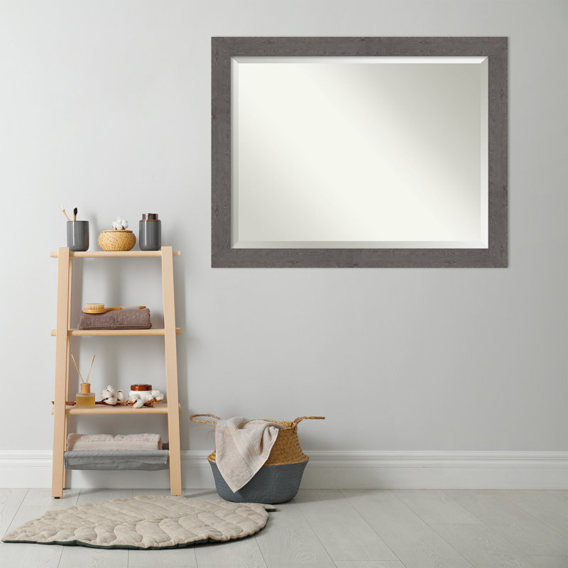 Akhia Narrow Beveled Wall Mirror, 35" x 45", Rustic Plank Gray