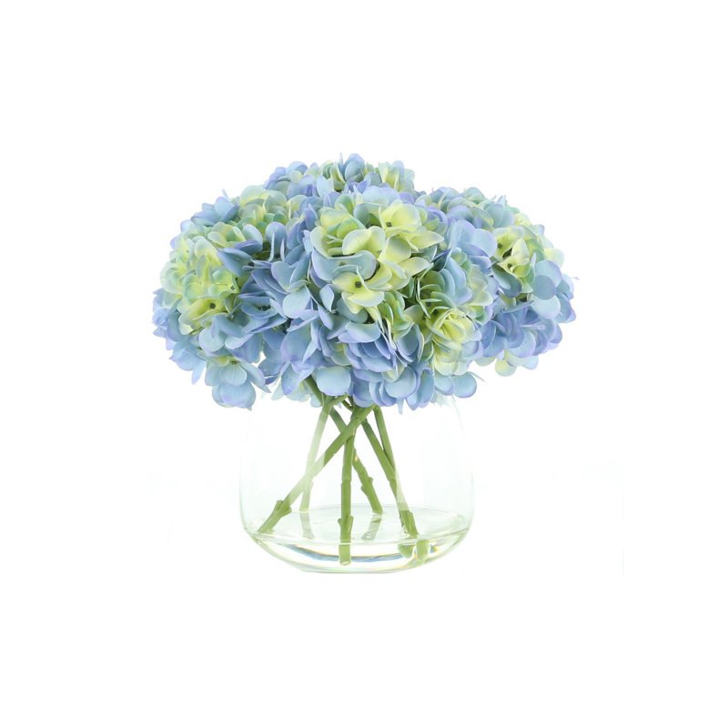 Hortensias en vase, Bleu / vert