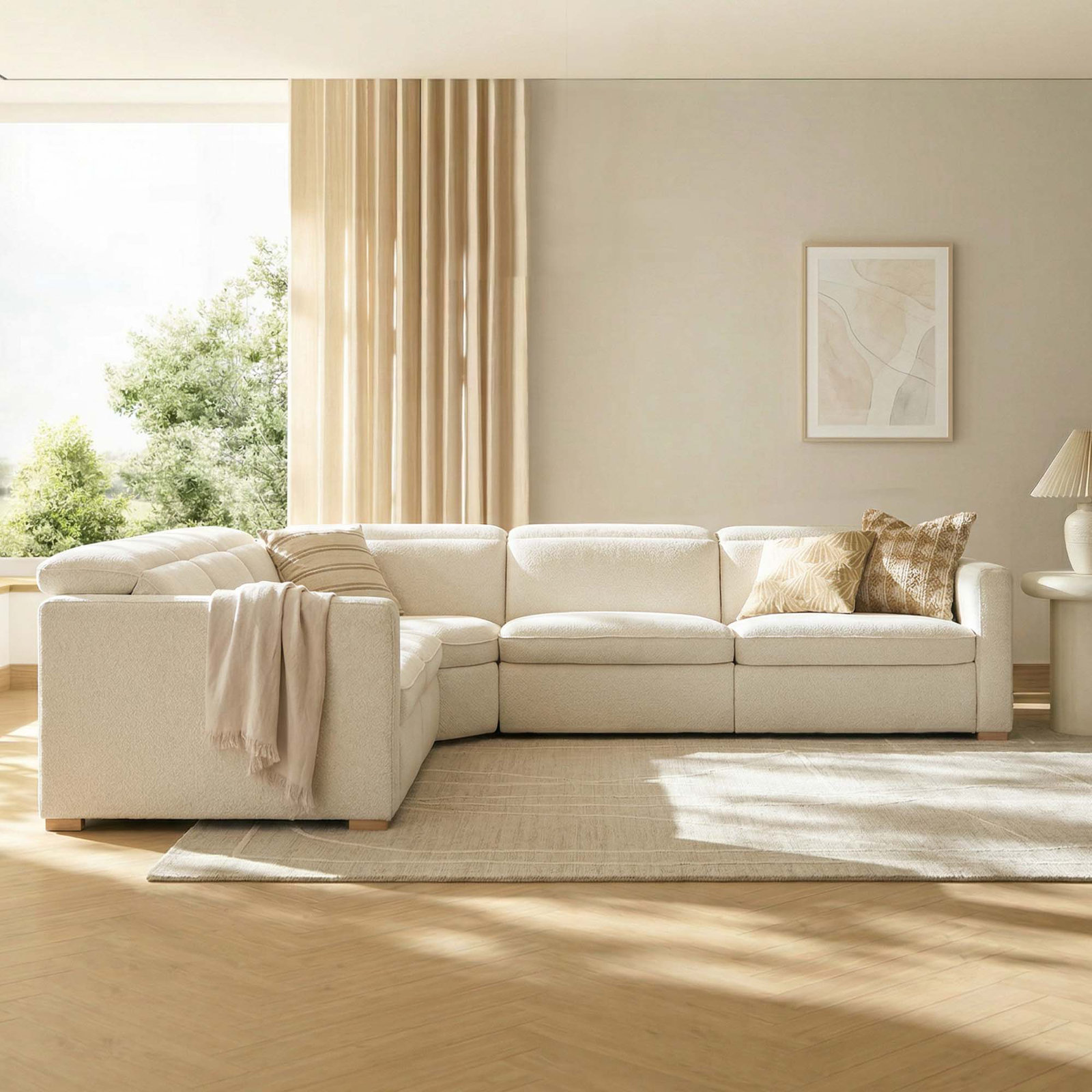 Upholstered Power Reclining Modular Sectional, Lena Linen Performance Weave