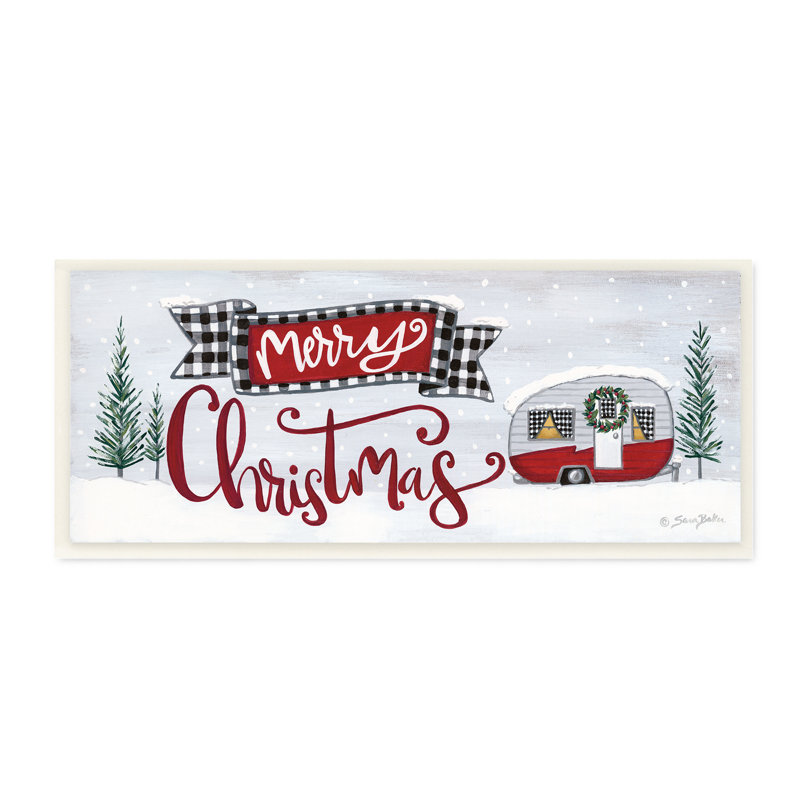 Merry Christmas Winter Sentiment Festive Snowy Camper Trailer, Plaque de bois, H 7 po x l 17 po