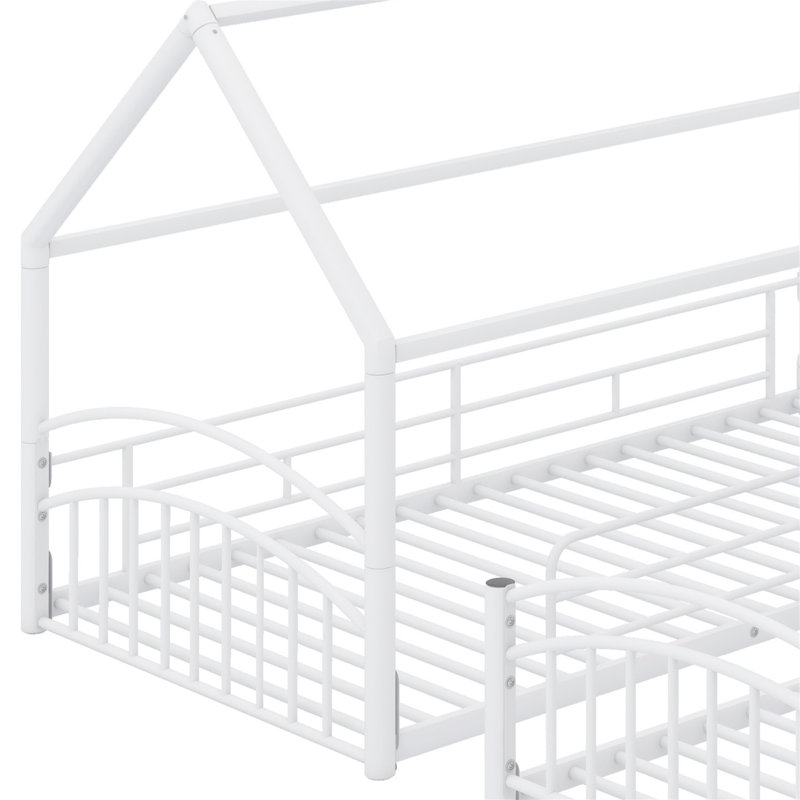 Metal House Bunk Bed With Slide, White