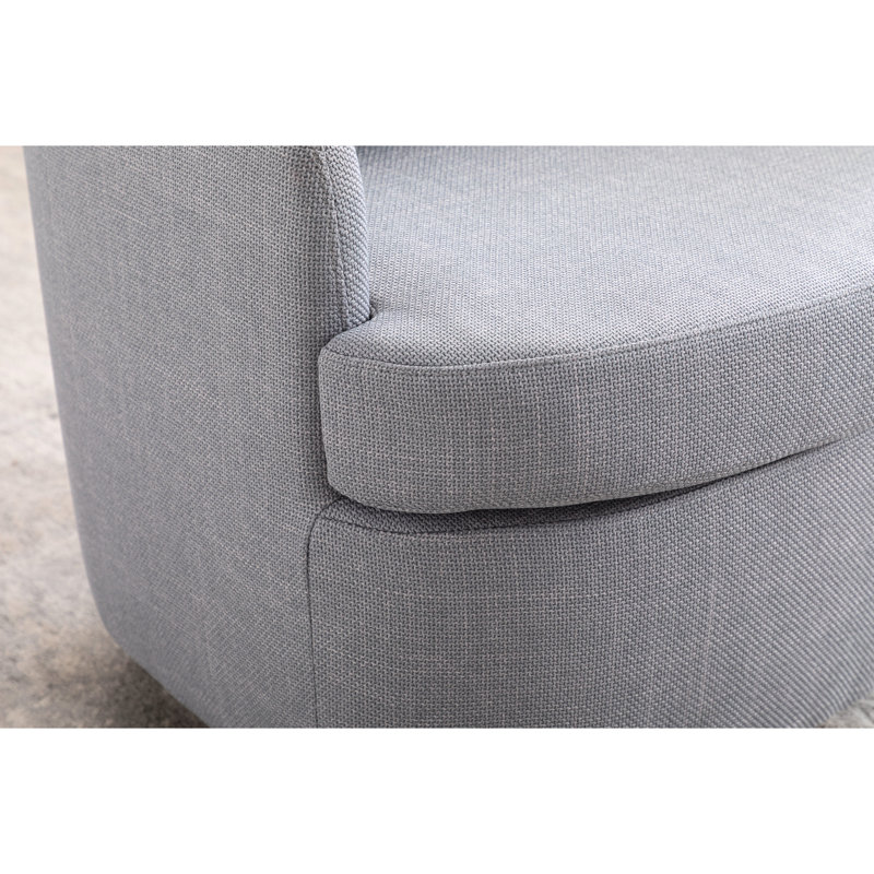Chaise pivotante moderne avec revêtement en lin bleu et base en bois brun confortable pour les espaces de vie, Lin bleu clair